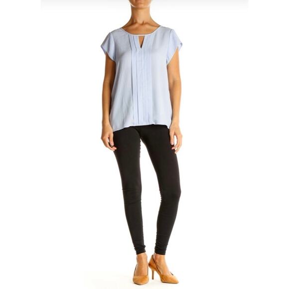 Express Sheer Purple Short Sleeve Blouse Keyhole Neck, Ruffles - Picture 4 of 12